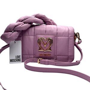 NWT LOVE MOSCHINO LILLA BORSA LOGO-PLAQUE PADDED CROSSBODY QUILTED PUFFER BAG